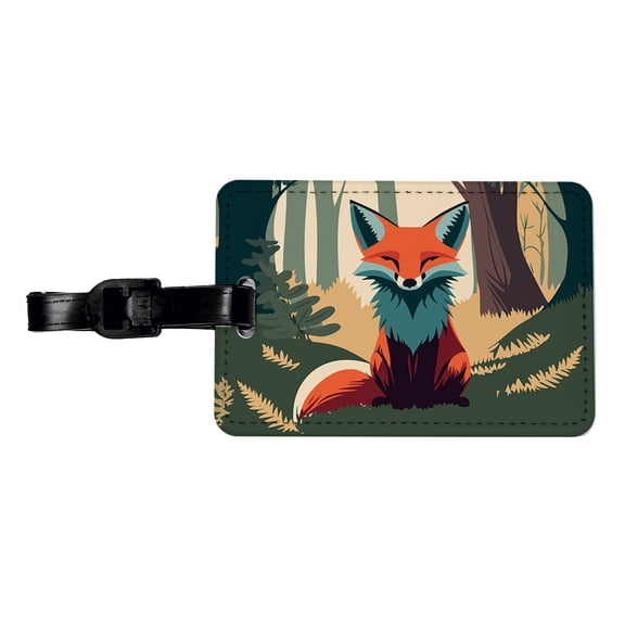 Fox in Forest Woodland Wilderness Faux Leather Travel Luggage Tag