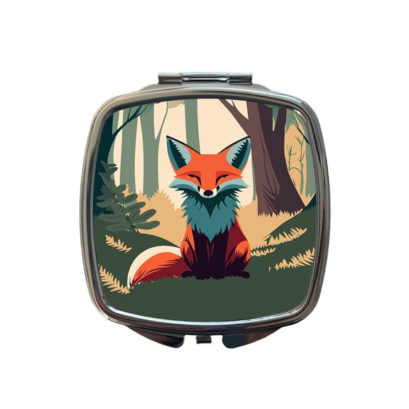 Fox in Forest Woodland Wilderness Travel Makeup Handbag Purse Small Pocket Compact Mirror