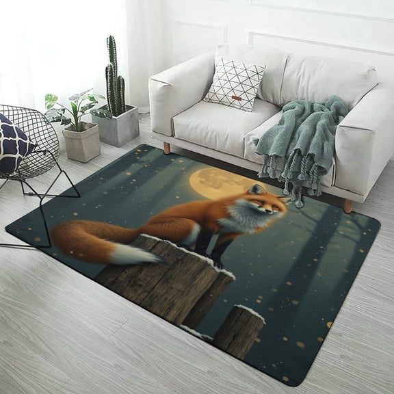 Fox in Moonlit Forest Area Rugs Soft Carpet Suitable for Living Room Kitchen Bedroom Laundry Room Home Decorations