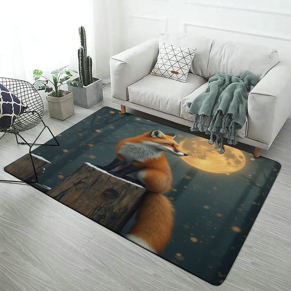 Fox in Moonlit Forest Carpet Rug for Home Living Room Bedroom Sofa Doormat Decor Area Rug Non-slip Mat