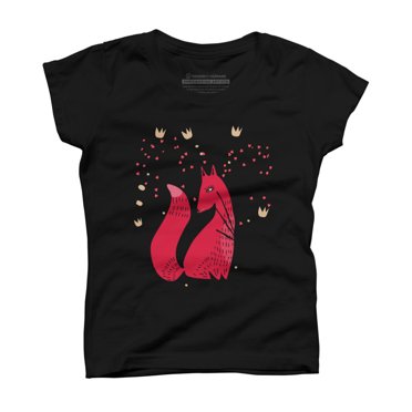 Fox in Shrub Girls Black Graphic Tee - Design By Humans  XL