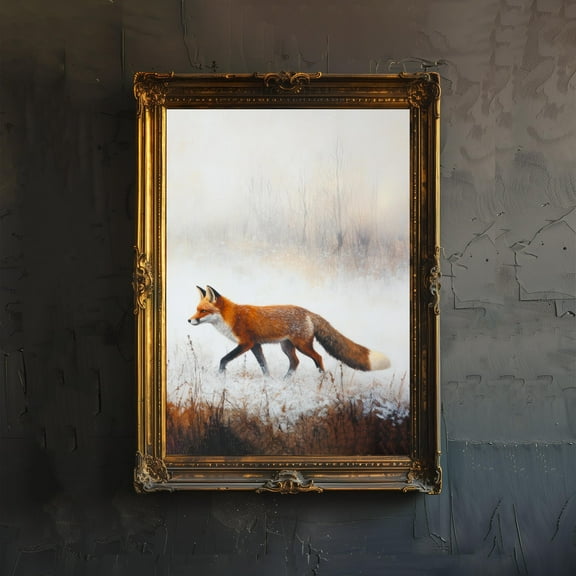 Fox in Snow Art Print Cottagecore Winter Decor Woodland Animal Wall Art