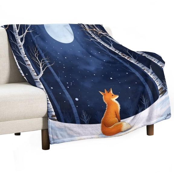 Fox in Winter Forest Moonlight Blankets Bedroom Living Room Sofa Throw Blankets for Beds