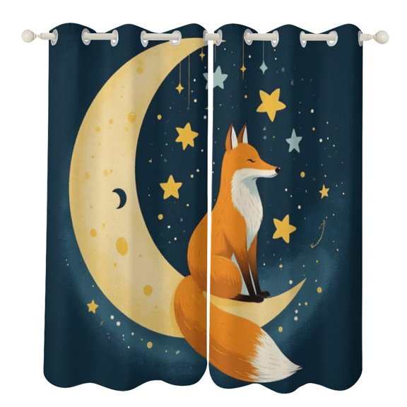 Fox on Crescent Moon 2 Panels Curtains for Bedroom Living Room Drapes Kitchen Window Curtain Home Decor