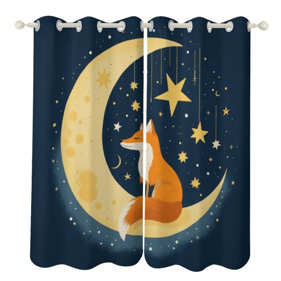 Fox on Crescent Moon Luxury Window Curtains Blinds for Living Room Kids Bedroom Bathroom Kicthen Door Home Decor 2 Panels
