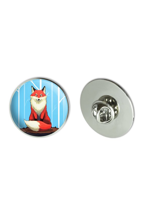 Fox on Tree Stump Metal 1.1" Tie Tack Hat Lapel Pin Pinback