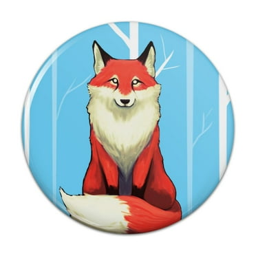 Fox on Tree Stump Pinback Button Pin