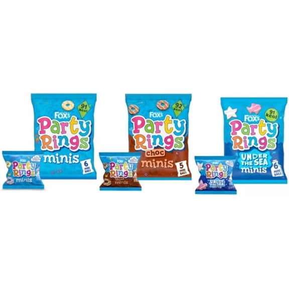 Fox's Party Rings Variety Pack - British Biscuits - Minis, Choc and Under the Sea Varieties.