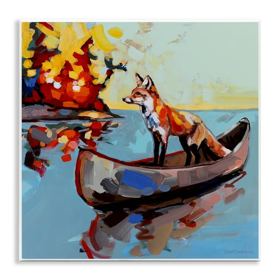 Fox's Voyage on Canoe Wall Plaque Art, design by Adam Swanson