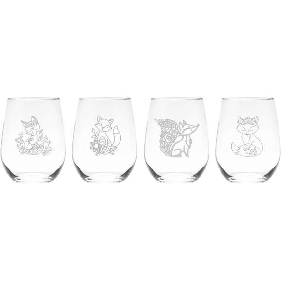 C&M Personal Gifts 17 oz Fox Stemless Wine Glass Set of 4