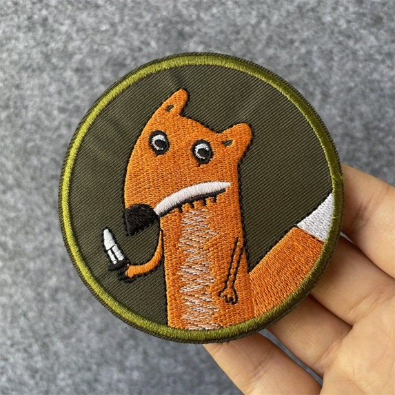 Fox with Knife Embroidered Tactical Patch - Military Morale Badge for Backpack and Hat Decoration