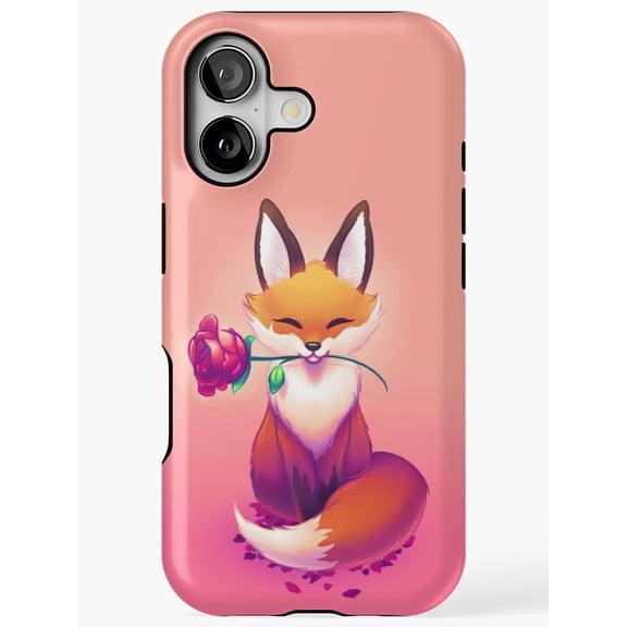 Fox with Rose Pink Tough Phone Case, Dual-Layer Polycarbonate and TPU, for Apple iPhone