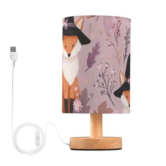 Fox with Witch Hat Purple Jungle Halloween Table Lamp with USB Port LED Warm Light Lamp Night Light Home Decor