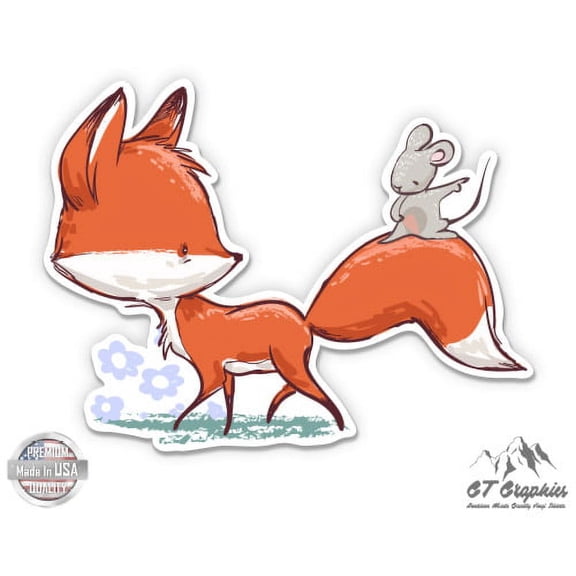 Fox with a Mouse Cute - 3" Vinyl Sticker - For Car Laptop I-Pad Phone Helmet Hard Hat - Waterproof Decal