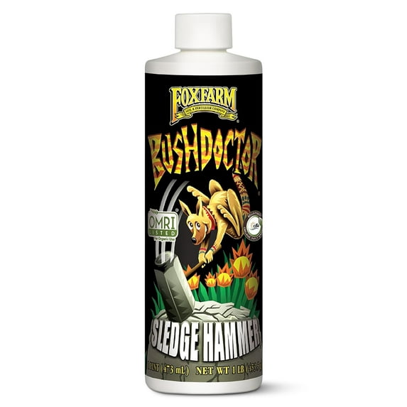 FoxFarm Bush Doctor Sledgehammer Nutrient Rinse – OMRI Listed Organic Liquid Fertilizer Flush for Soil & Hydroponic Systems, Removes Fertilizer Buildup & Relieves Nutrient Lockout, 1 Pint