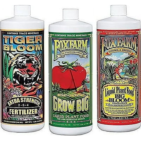 FoxFarm FX14050 Big Bloom, Grow Big & Tiger Bloom Liquid Fertilizer Nutrient Trio Hydro-Formula, 3/32-Ounce Bottles