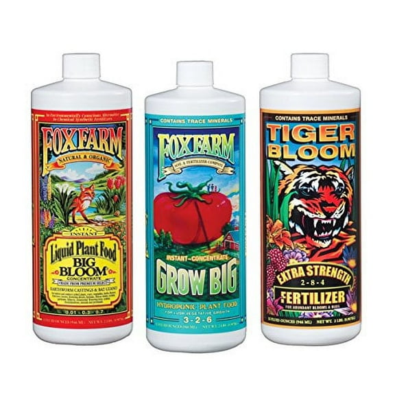 FoxFarm FX14050 Big Bloom, Grow Big & Tiger Bloom Liquid Fertilizer Nutrient Trio Hydro-Formula, 3/32-Ounce Bottles