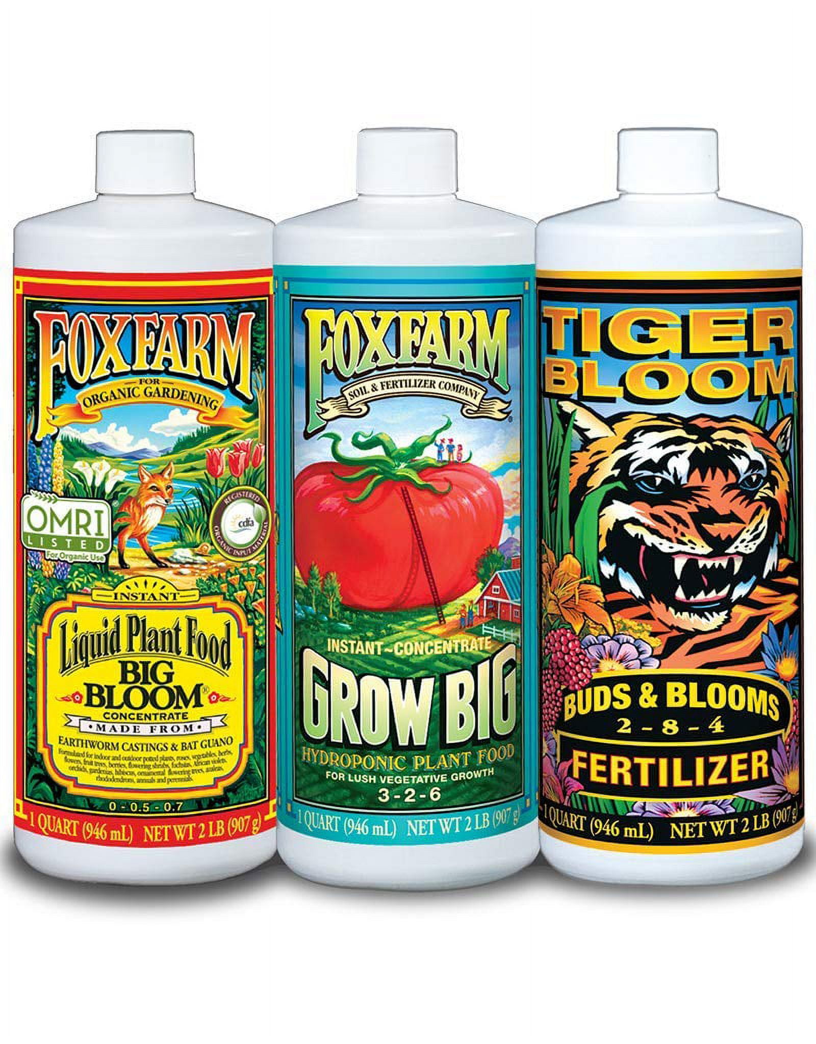 FoxFarm FX14050 Big Bloom, Grow Big & Tiger Bloom Liquid Fertilizer Nutrient Trio Hydro-Formula, 3/32-Ounce Bottles