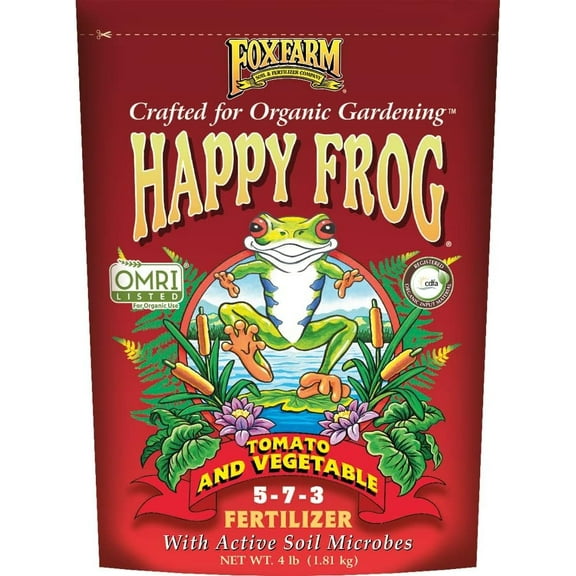 FoxFarm Happy Frog Garden Tomato and Vegetable Soil Dry Plant Fertilizer Mix for Outdoor Organic Plant and Garden Care, 4 Pound Bag FX14690