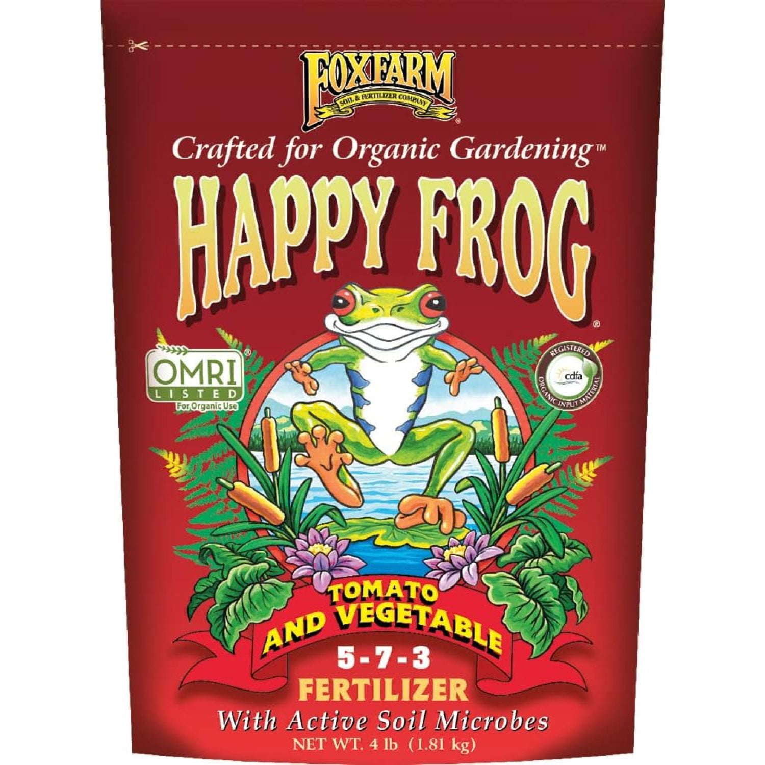 FoxFarm Happy Frog Garden Tomato and Vegetable Soil Dry Plant Fertilizer Mix for Outdoor Organic Plant and Garden Care, 4 Pound Bag (FX14690)