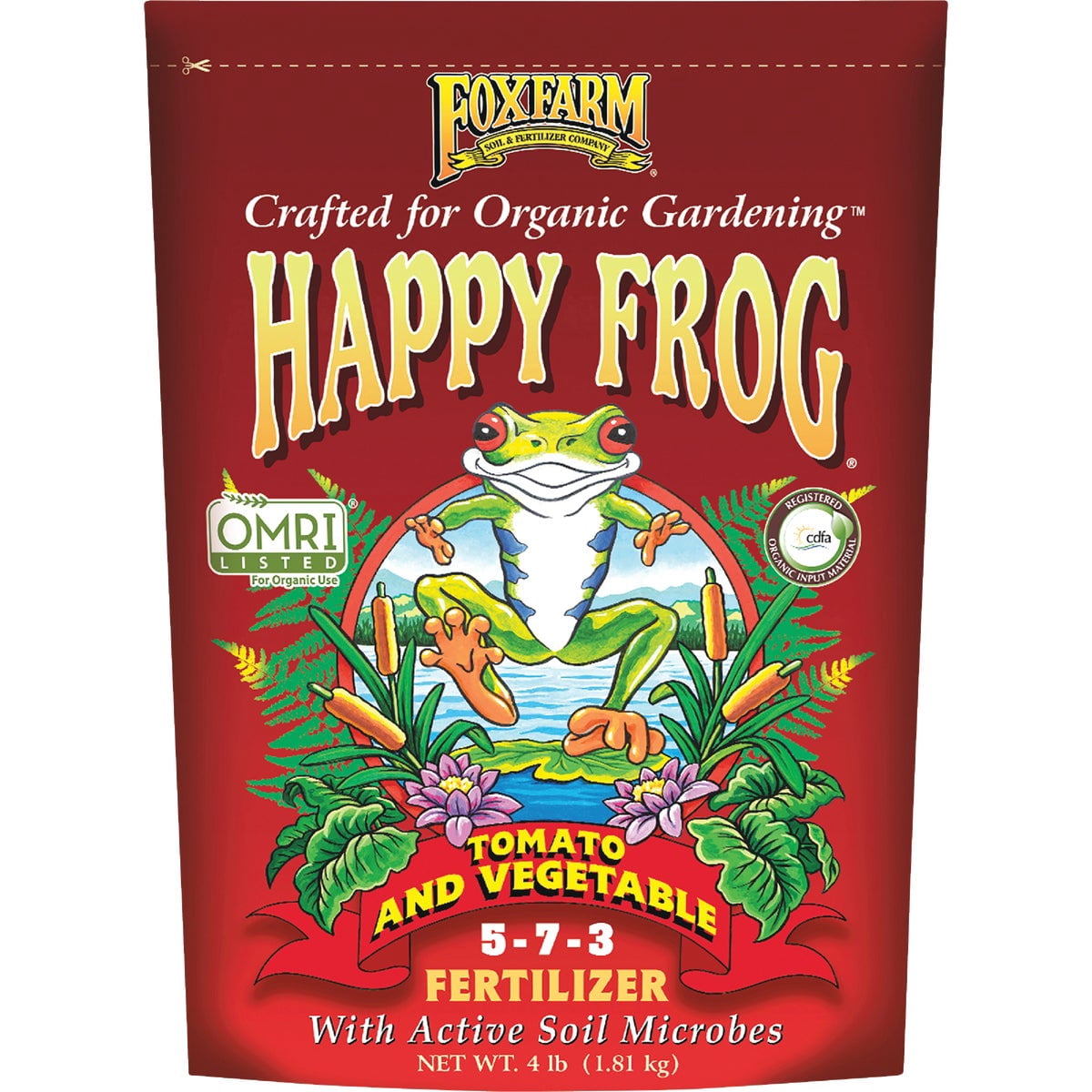 FoxFarm Happy Frog Garden Tomato and Vegetable Soil Dry Plant Fertilizer Mix for Outdoor Organic Plant and Garden Care, 4 Pound Bag FX14690