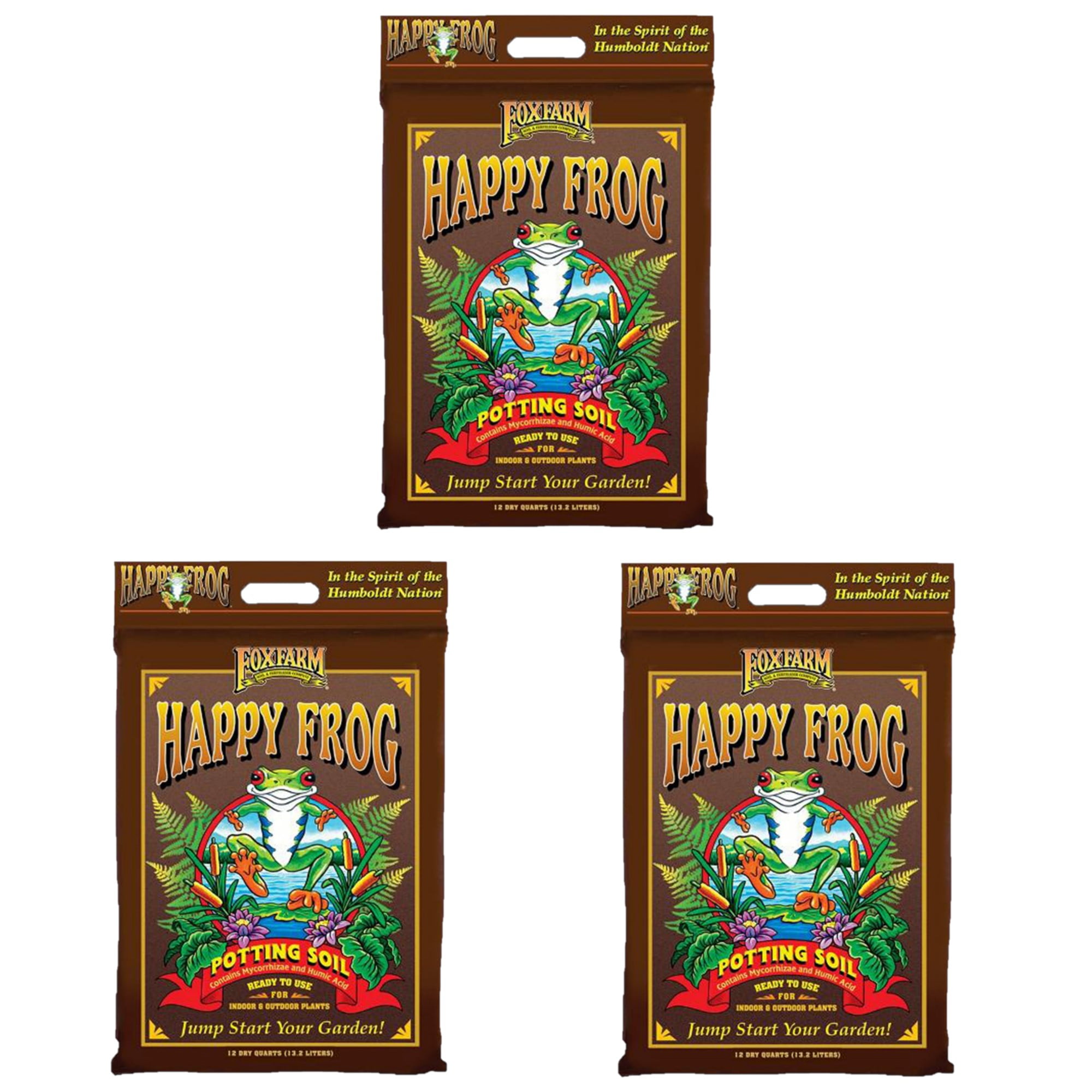 3-pack FoxFarm Happy Frog Potting Soil - For Indoor/Outdoor Container Plants - 3 Pack, 12 Quart — Outdoor & Indoor Plant Use, Easy Application