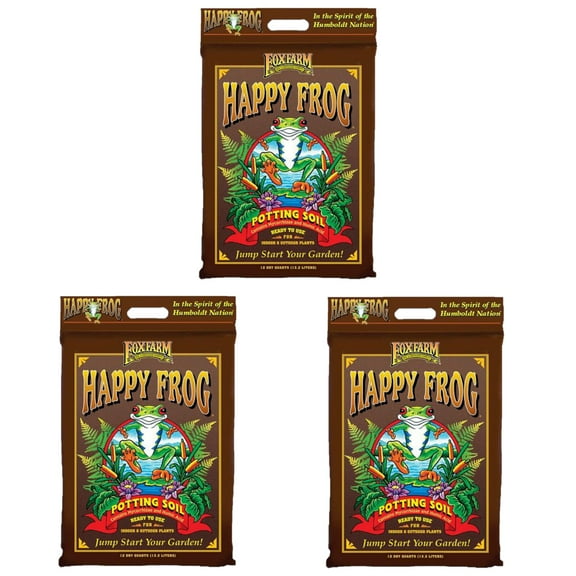 FoxFarm Happy Frog Potting Soil, 12qt (Pack of 3)  For Indoor/Outdoor Container Plants, Improves Root Efficiency, pH Adjusted for Optimal Nutrient Uptake  Contains Mycorrhizae and Humic Acids