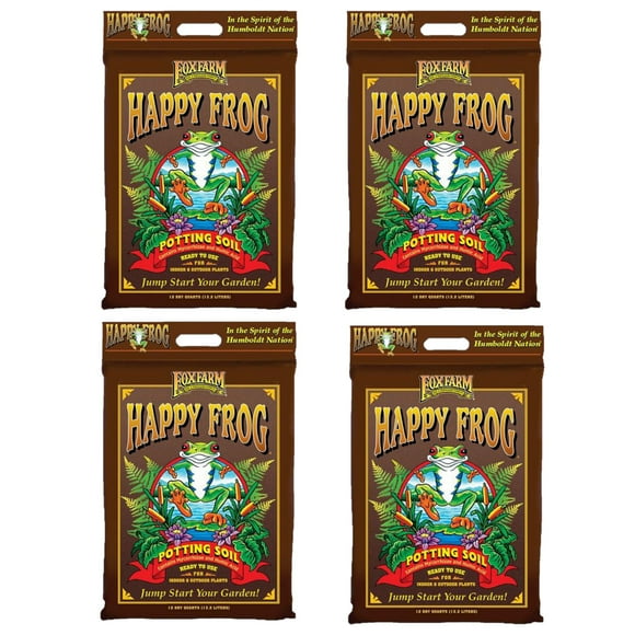 FoxFarm Happy Frog Potting Soil, 12qt (Pack of 4)– For Indoor/Outdoor Container Plants, Improves Root Efficiency, pH Adjusted for Optimal Nutrient Uptake – Contains Mycorrhizae and Humic Acids