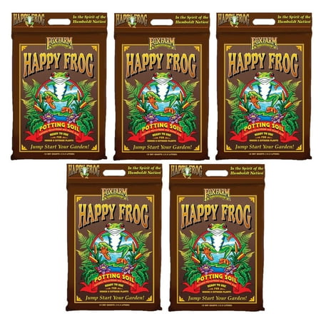 FoxFarm Happy Frog Potting Soil, 12qt (Pack of 5) - Ready-to-Use Amended Container Blend with Soil Microbes, Earthworm Castings, Bat Guano, and Aged Forest Products for Indoor & Outdoor Plants