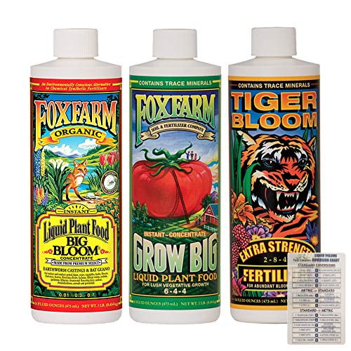 FoxFarm Liquid Nutrient Trio Soil Formula: Big Bloom, Grow Big, Tiger Bloom (Pack of 3 16 oz Bottles)