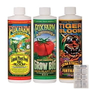FoxFarm Nutrients Plant Food Liquid Fertilizer Big Bloom, Grow Big, Tiger Bloom 16 oz Bottles + Twin Canaries Chart
