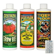 FoxFarm Nutrients Plant Food Liquid Fertilizer: Big Bloom, Grow Big, Tiger Bloom (16 oz Bottles) + Twin Canaries Chart