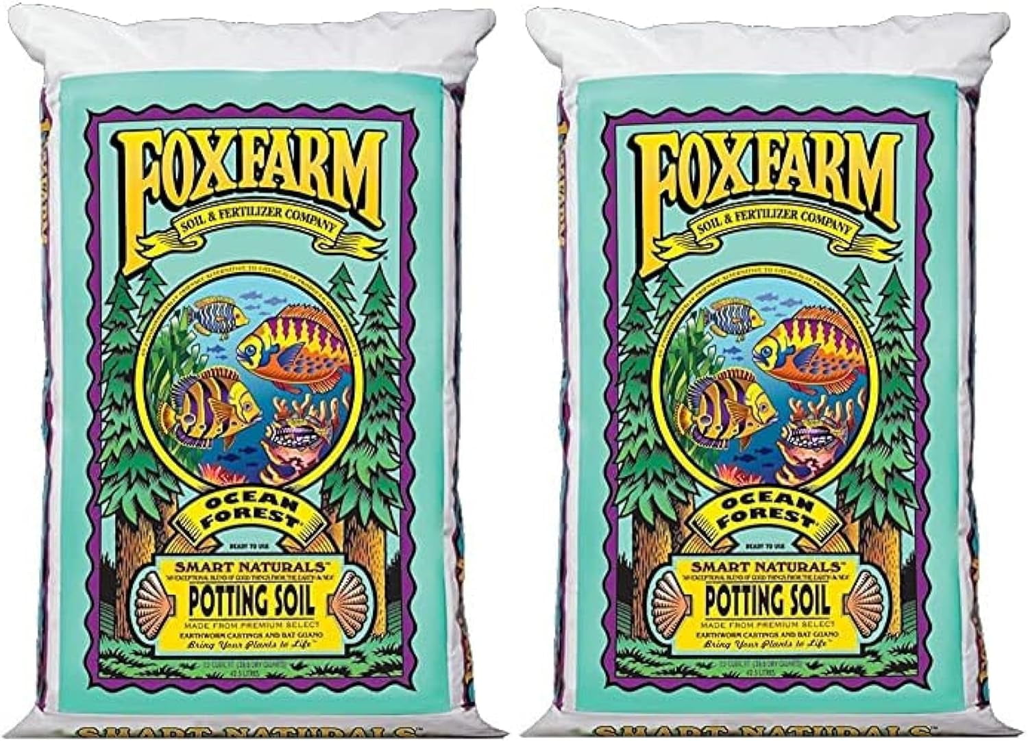 FoxFarm Ocean Forest Potting Soil, 1.5cu ft (Pack of 2) Light, Aerated Texture, Designed for