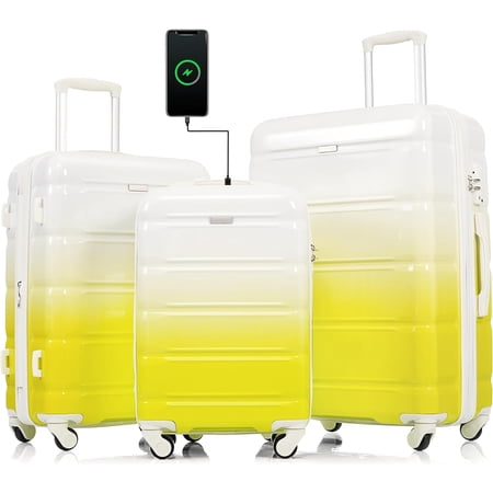 FoxHouse 3 Piece Luggage Set Hard Shell, New Model Expandable TSA Checked 24" 28"Luggage 20" Carry-on Luggage Suitcase Set with Double Spinner Wheels for Travel Trips Business, Champagne