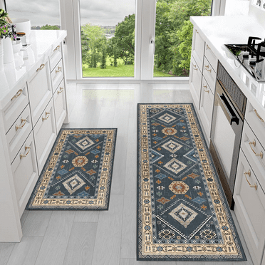 FoxHouse Kitchen Rug Sets 2 Piece with Runner Non Slip Kitchen Rugs and Mats Washable Kitchen Mats for Floor Thick Kitchen Floor Mat Carpet Runner Rugs for Hallway Laundry Holiday Decor