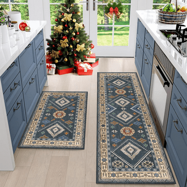 FoxHouse Kitchen Rug Sets 2 Piece with Runner Non Slip Kitchen Rugs and Mats Washable Kitchen Mats for Floor Thick Kitchen Floor Mat Carpet Runner Rugs for Hallway Laundry Holiday Decor