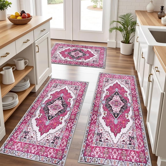 FoxHouse Kitchen Rug Set 3 Piece, Non Slip Machine Washable Mats for Home Floor and Living Room
