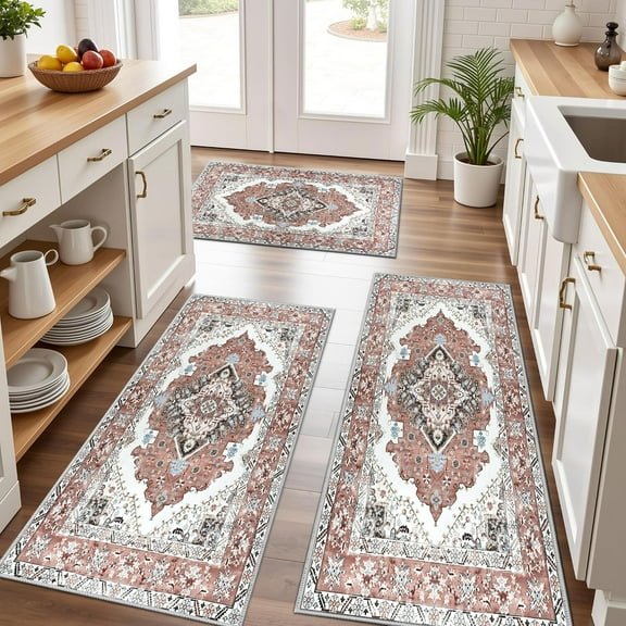FoxHouse Kitchen Rug Set 3 Piece, Non Slip Machine Washable Mats for Home Floor and Living Room