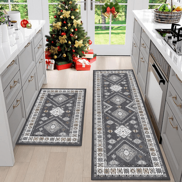 FoxHouse Kitchen Rugs Sets 2 Piece,Non Slip Kitchen Rugs and Mats Non Skid Washable, Bohemian Kitchen Floor Mat Farmhouse for Hallway Entryway
