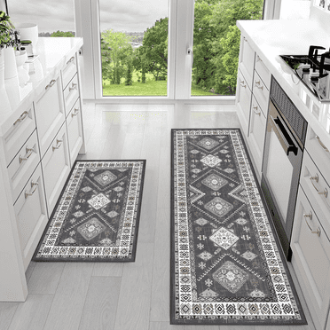FoxHouse Kitchen Rugs Sets 2 Piece,Non Slip Kitchen Rugs and Mats Non Skid Washable, Bohemian Kitchen Floor Mat Farmhouse for Hallway Entryway