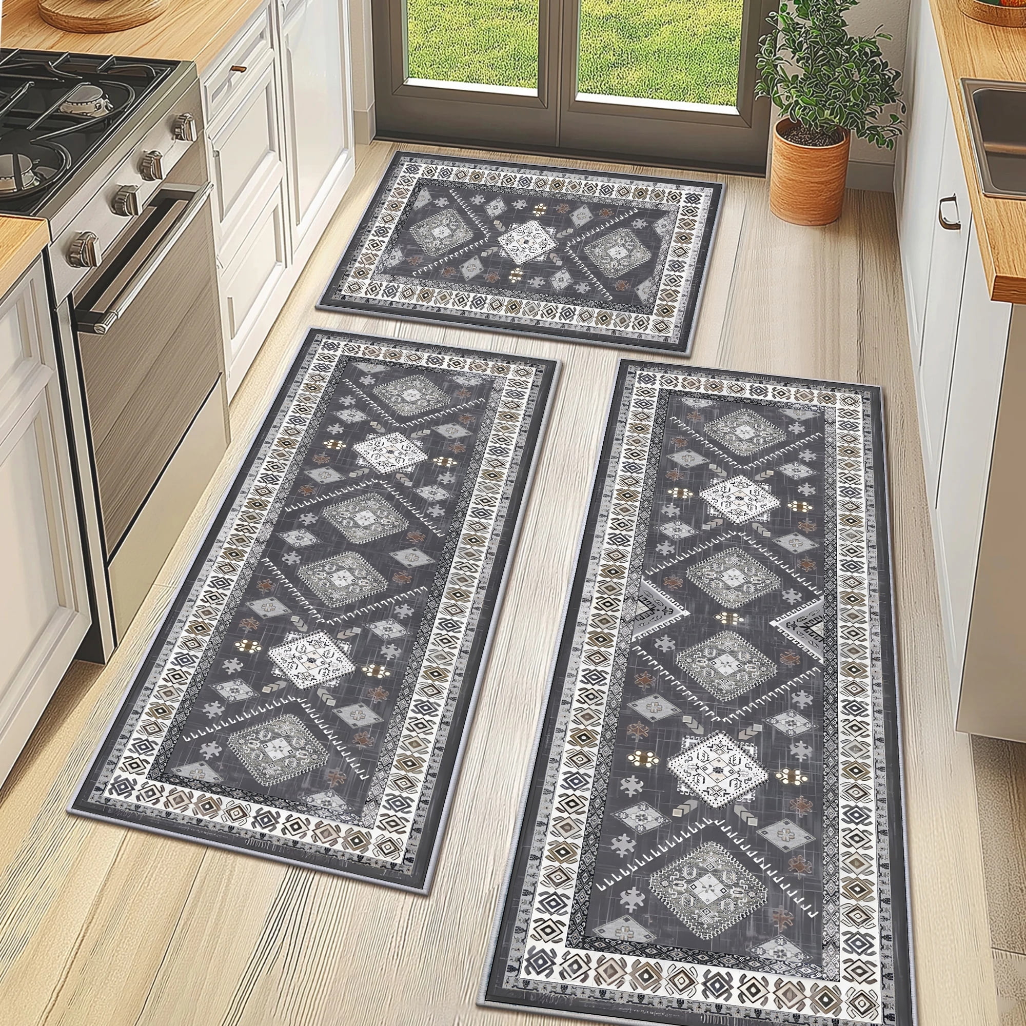 FoxHouse Kitchen Rugs Sets 3 Piece with Runner Non Slip Kitchen Rugs ...