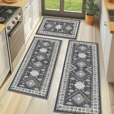 FoxHouse Kitchen Rugs Sets 3 Piece with Runner Non Slip Kitchen Rugs and Mats Washable Kitchen Mats for Floor Thick Kitchen Floor Mat Carpet Runner Rugs for Hallway Laundry Holiday Decor