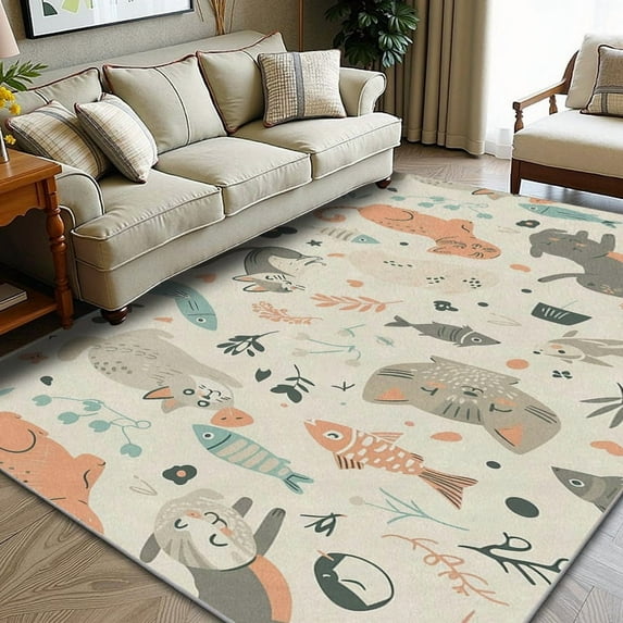 FoxHouse Living Room Rug 5x7 Area Rug for Dining Room, Non Slip Washable Vintage Rugs for Bedroom Faux Wool Throw Rugs for Farmhouse Home Decor