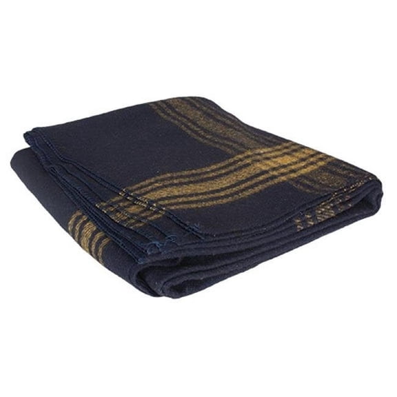Mustard-Striped Navy Wool Blanket