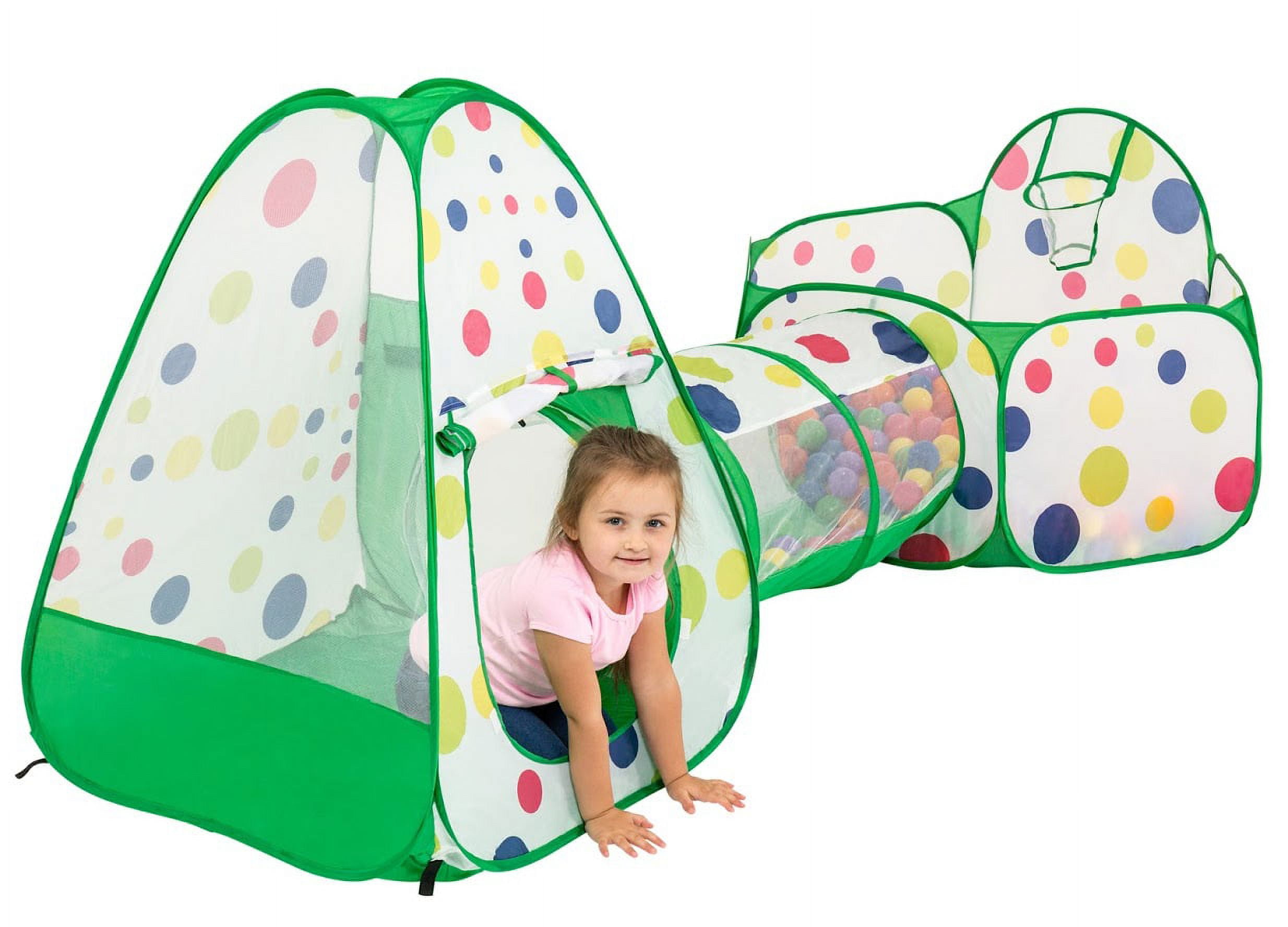 FoxPrint 3PC Kids Play Tent Crawl Tunnel and Ball Pit with Basketball