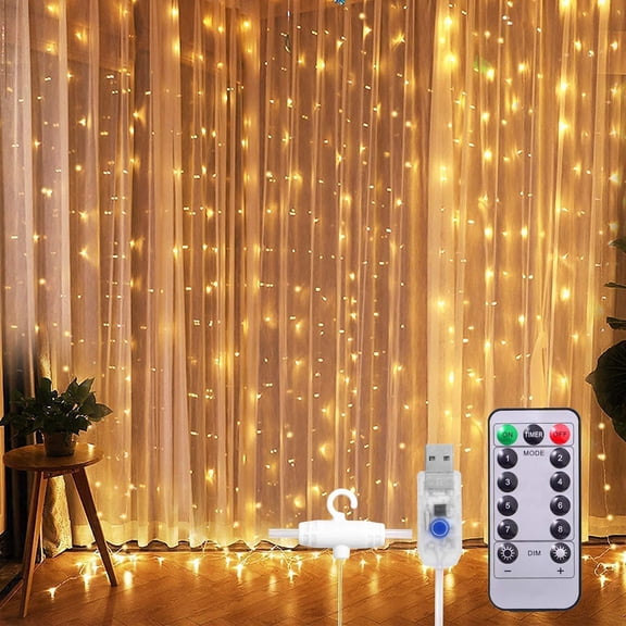 Foxanon 330 Leds LED Curtain Lights, Fairy String Light 9.8 x 10.8ft, Waterproof 8 Modes for Bedroom/Window/Wedding/Party Warm White