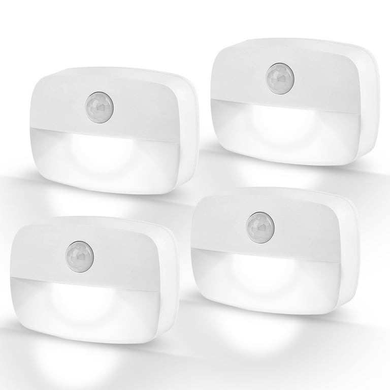 Foxanon 4 Pack Battery Operated LED Motion Sensor Night Lights - Wireless Stick-On Lamps for Bedroom, Stairs, and Kitchen Walls,White