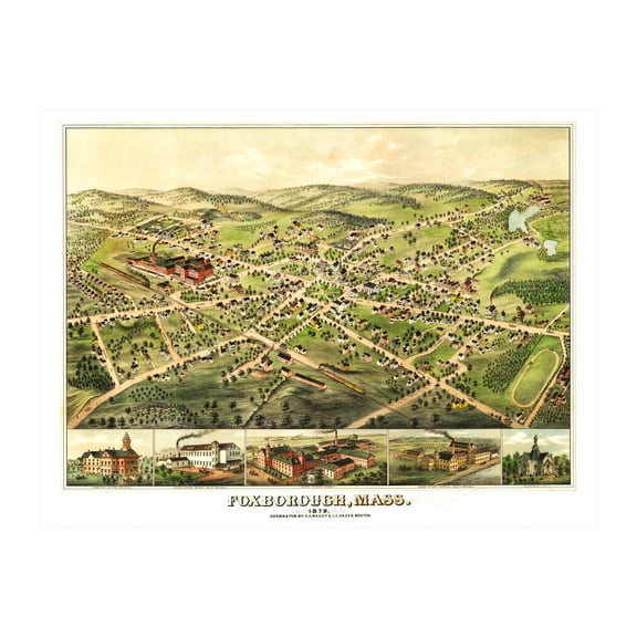 Foxborough Art, 1879 Vintage Map of Foxborough Massachusetts, MA History Wall Decor Gift, Old Foxborough Map - 36" x 24" Unframed Print