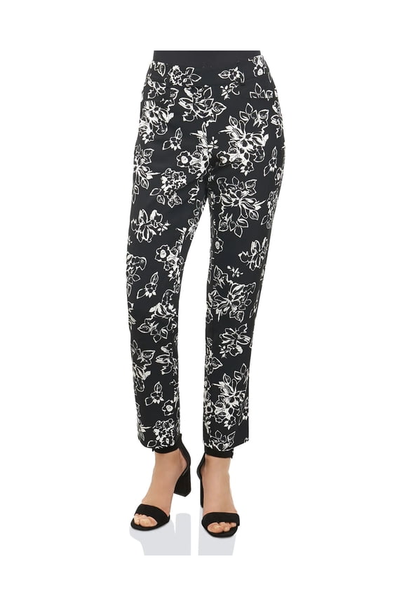 Women's Black Floral Print Rachel Ankle Pants