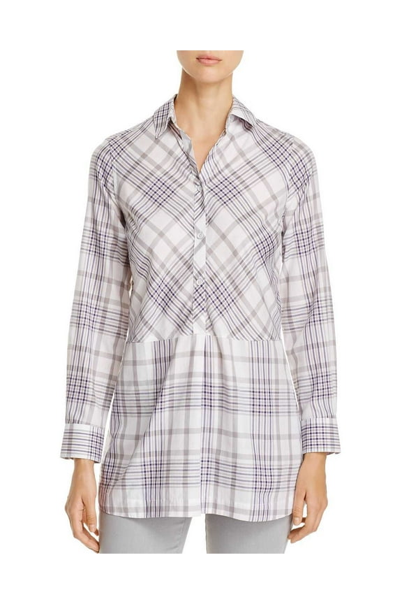 Women’s Maddy Winter Plaid Tunic Tops, Gray, 10AV/MD/RG